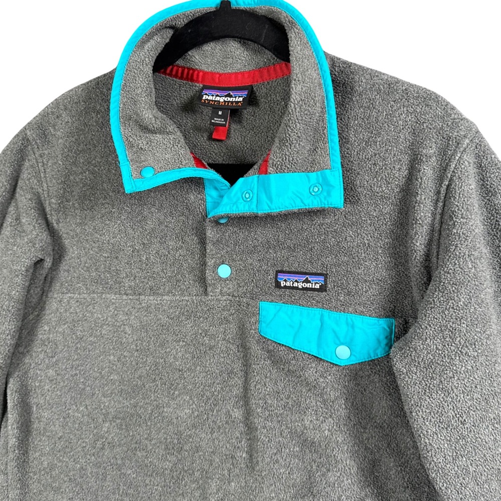 Patagonia Synchilla Snap-T Women M Gray Teal 90s Gorpcore Fleece 25455